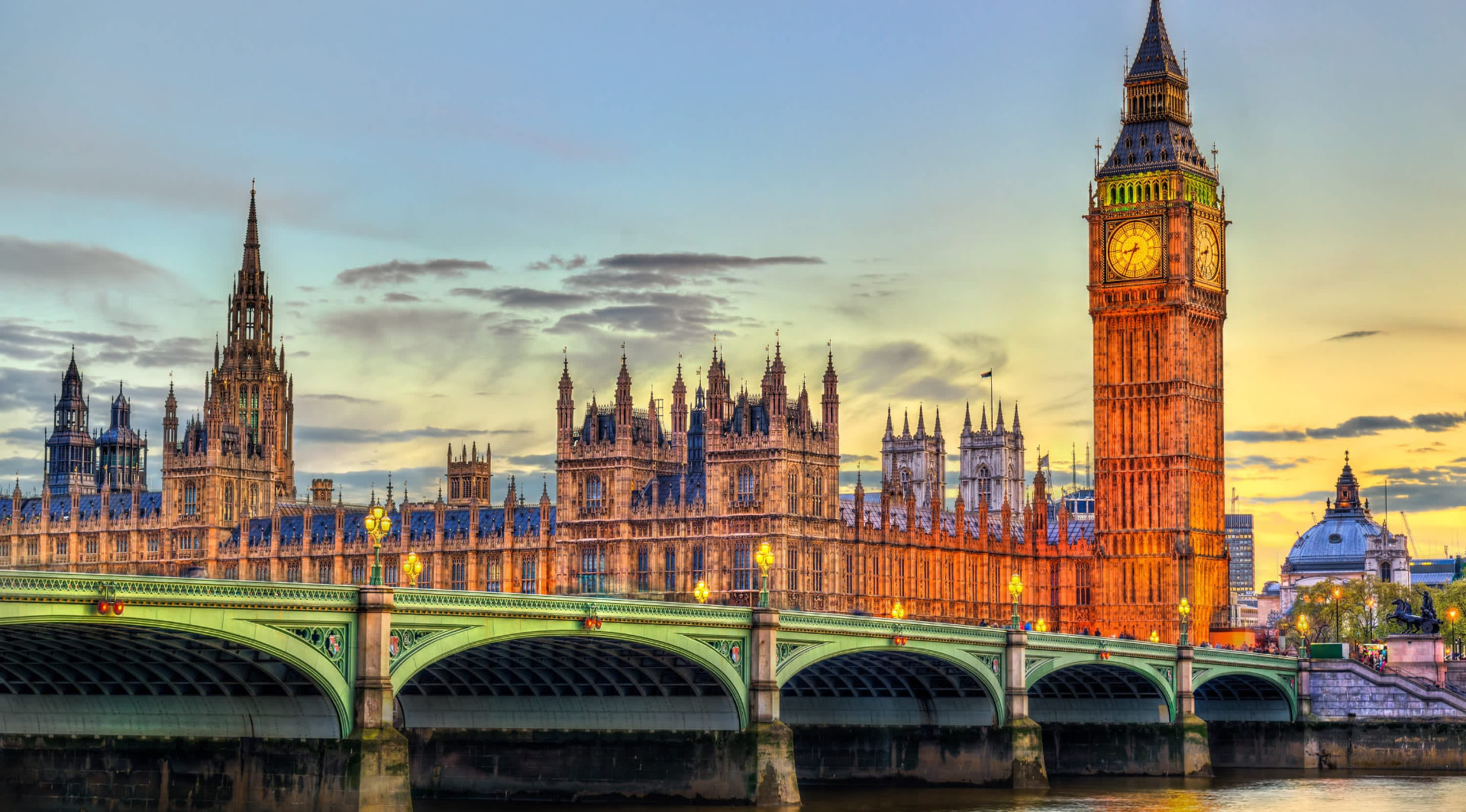 Westminster and Big Ben at sunset in London